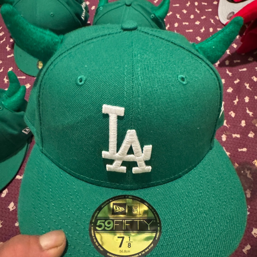RYDER STUDIO Devil Horned Green Dodgers New Era Fitted Hat